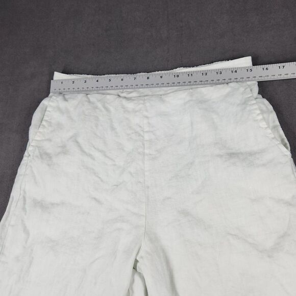 M Rena Linen Pants Women's Sz Large Blend Wide Slit Leg Distressed Look USA Made - Picture 4 of 12